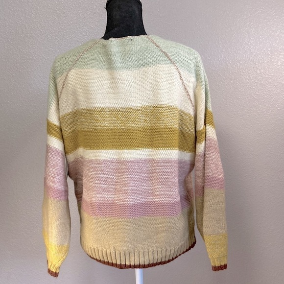 NWT Black Tape Striped V Neck Knit Sweater Pastel Colors Pullover - Picture 2 of 6